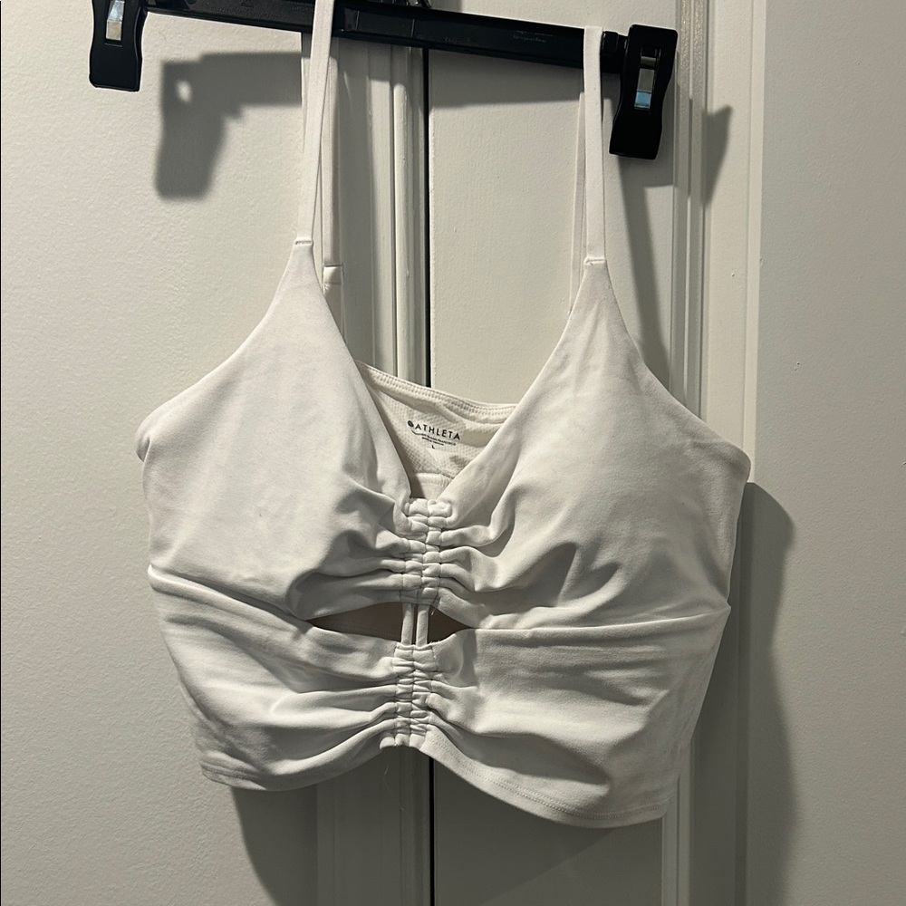 Athleta White Ruched Front Crop Top